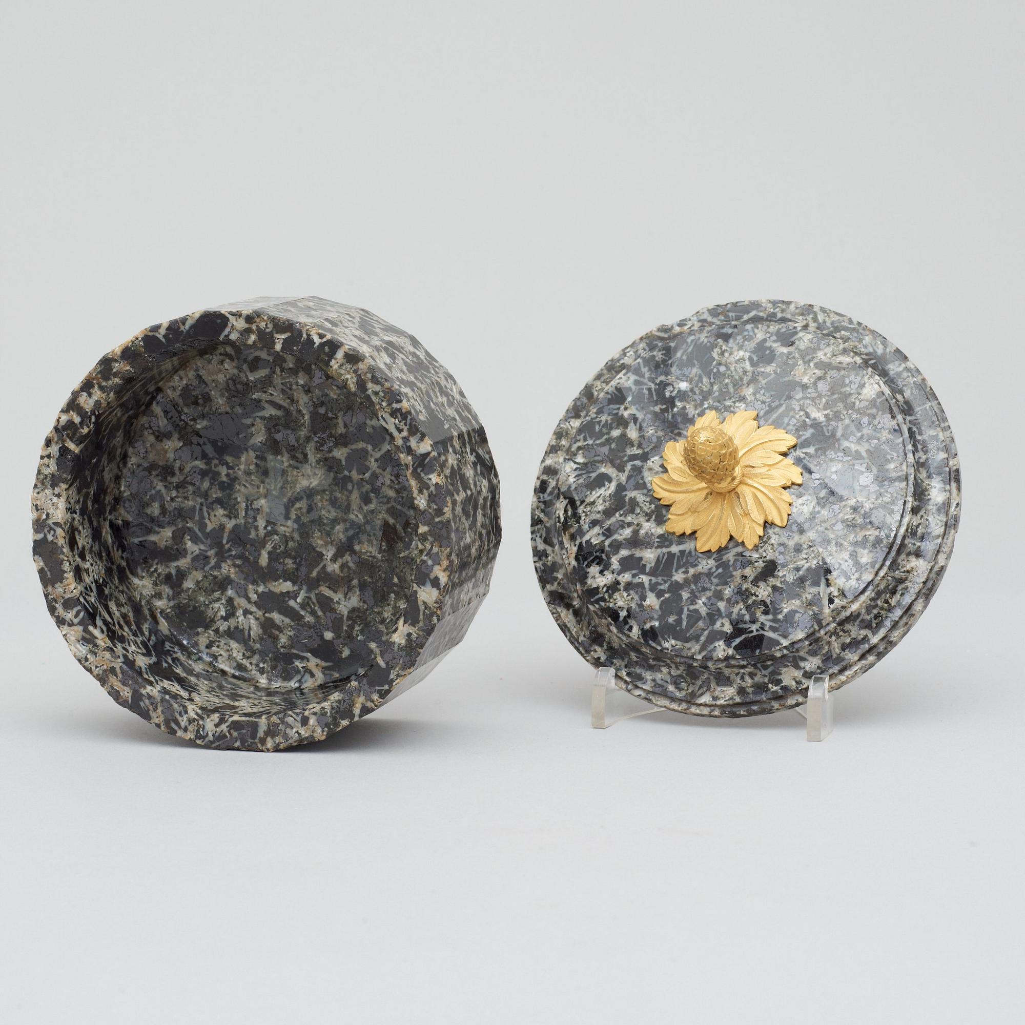 A Swedish Empire 19th century aglomerat stone butter box.