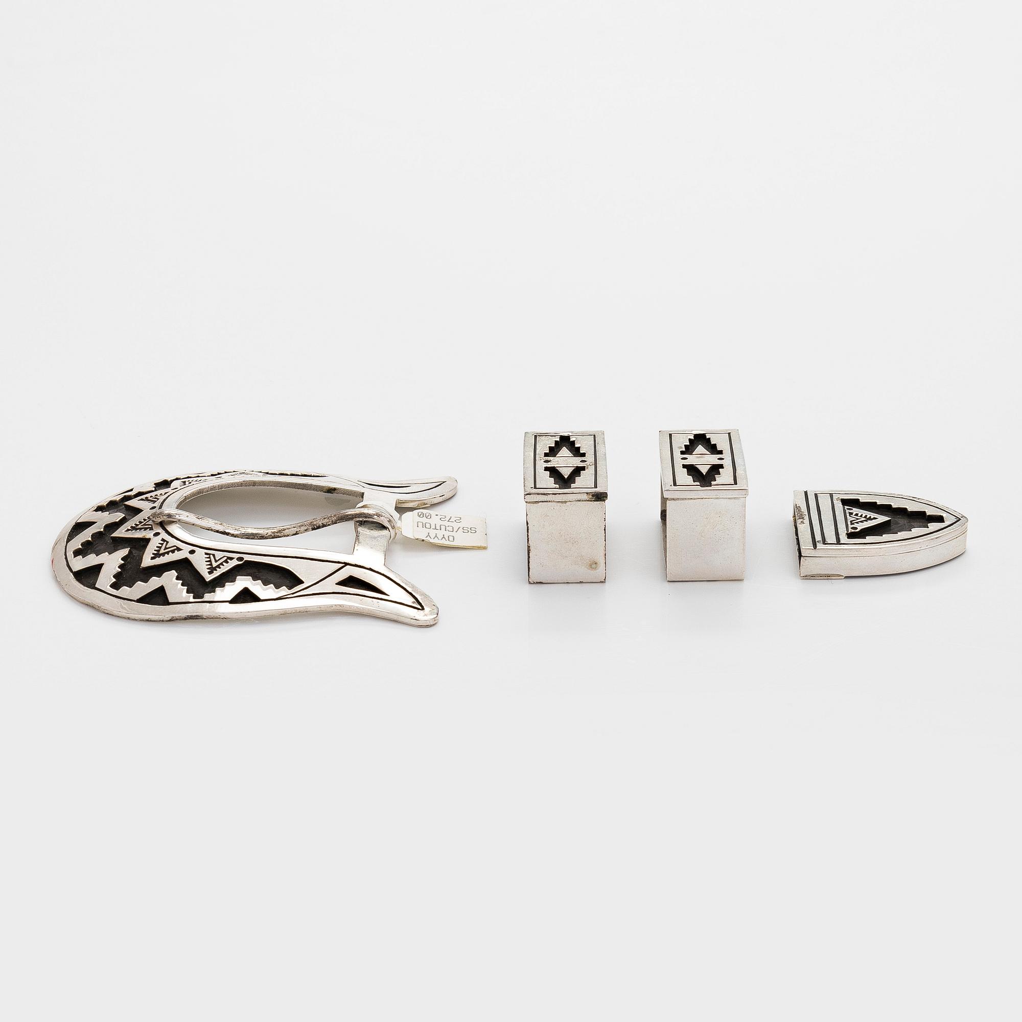 Chester Benally, a 4-piece silver belt buckle set, Navajo.