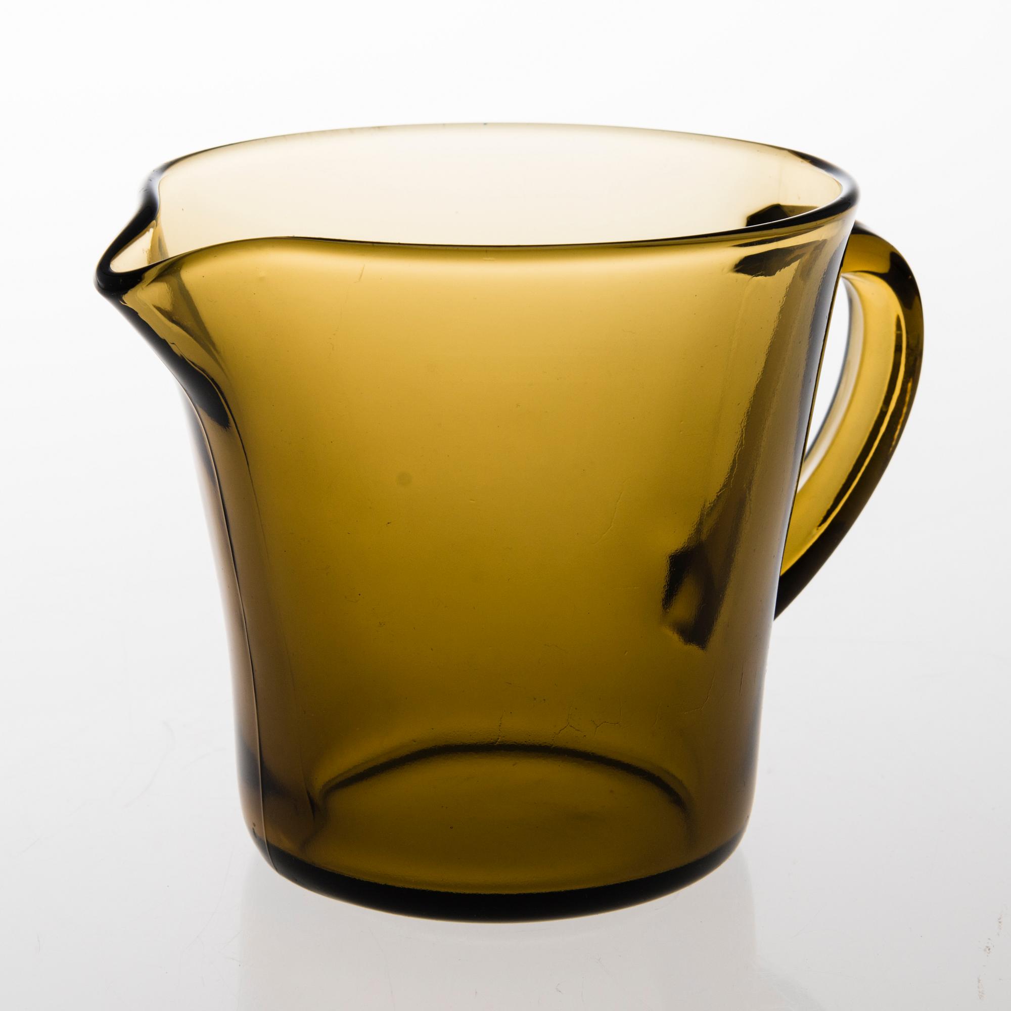 A set of 1950's twelve drinking glasses and one pitcher for Riihimäki Lasi.