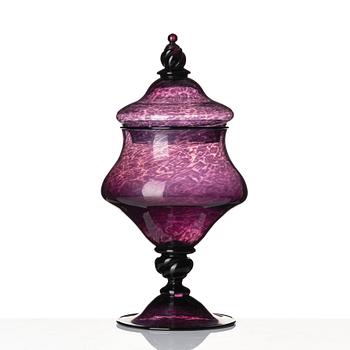 Simon Gate, a large purple lidded goblet 'Graal', Orrefors Sweden 1921.