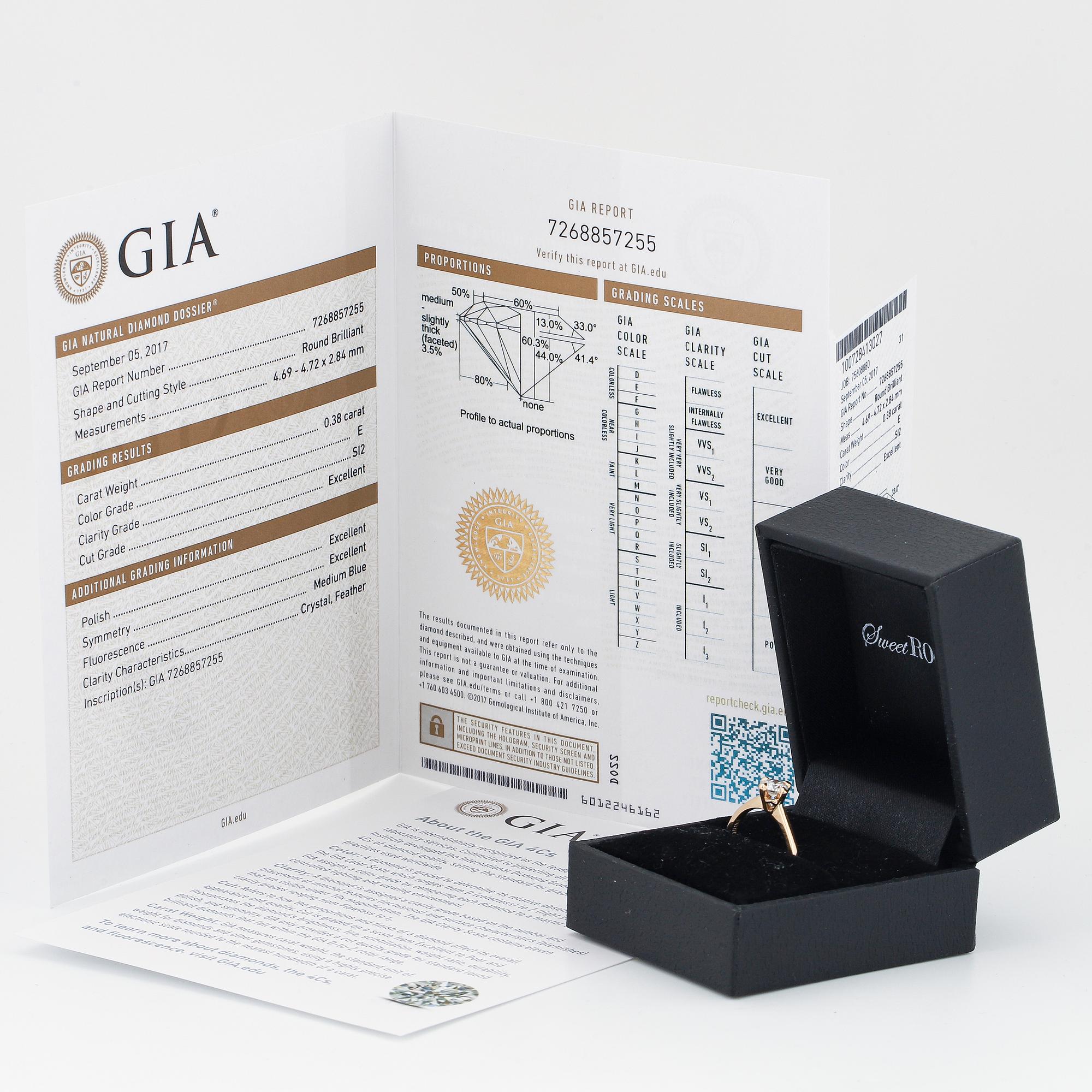 0,38 ct brilliant-cut diamond ring, with GIA-dossier.