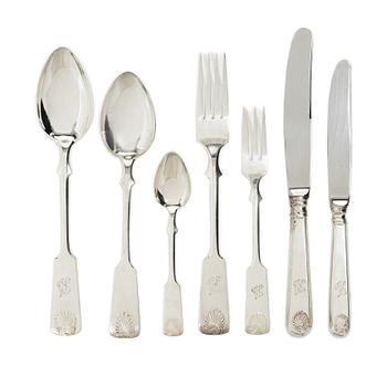 A Finnish silver cutlery set, “Musslan”, Finland, including mark of Kultakeskus, Hämeenlinna, 1974 (77 pieces).