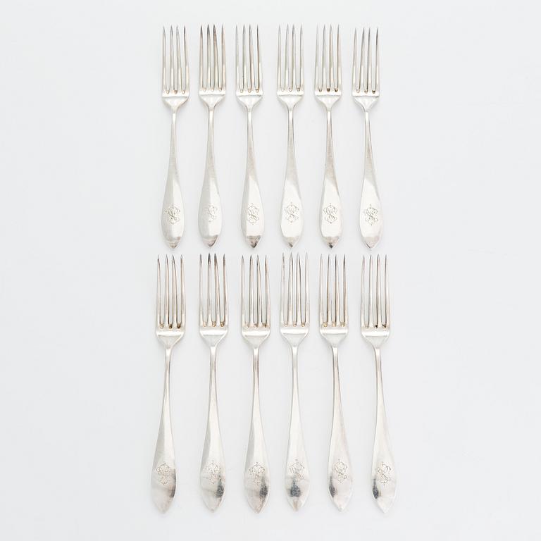 Bestickuppsättning för 12, totalt 108 delar, silver, Warszawa, Polen 1931-1963.