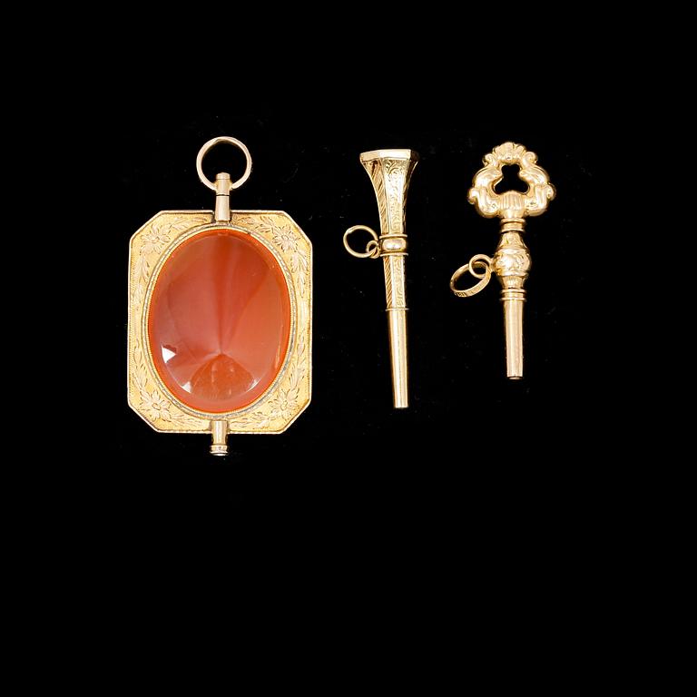 KLOCKNYCKLAR, 3 st, 18k guld, 1800-tal.