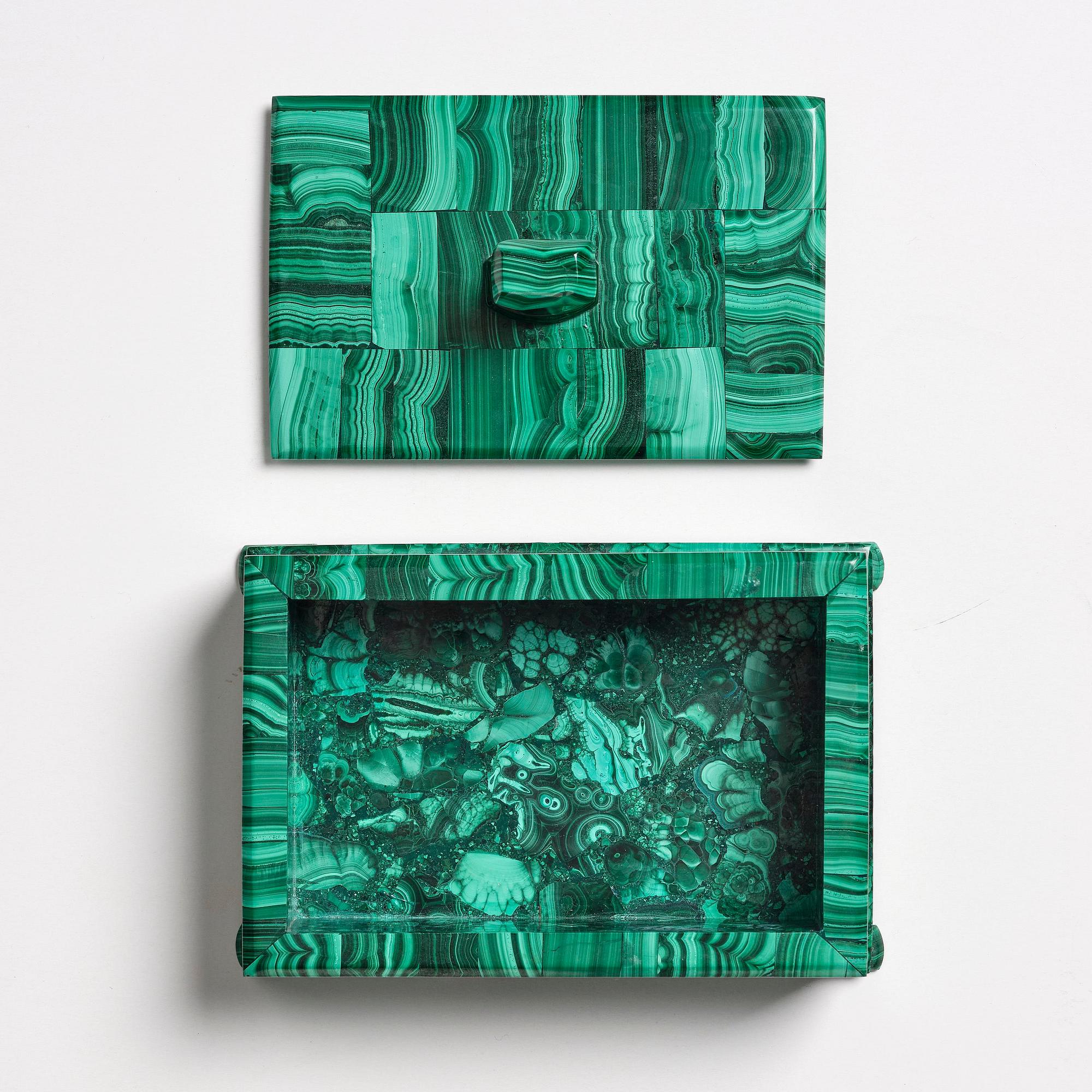 A malachite-veneered box, 20th century.