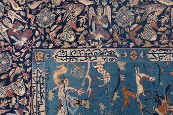 MATTO, an antique/ semi-antique Tabriz part silk figural, ca 345-346 x 217,5-232 cm.