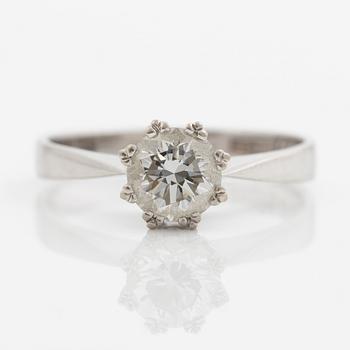 Ring, solitaire ring, 18K white gold with a round brilliant-cut diamond 1.02 ct.