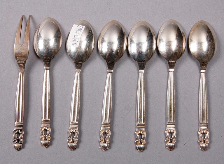 BESTICK, 7 st, sterlingsilver, "Konge", Georg Jensen. 1900-tal.