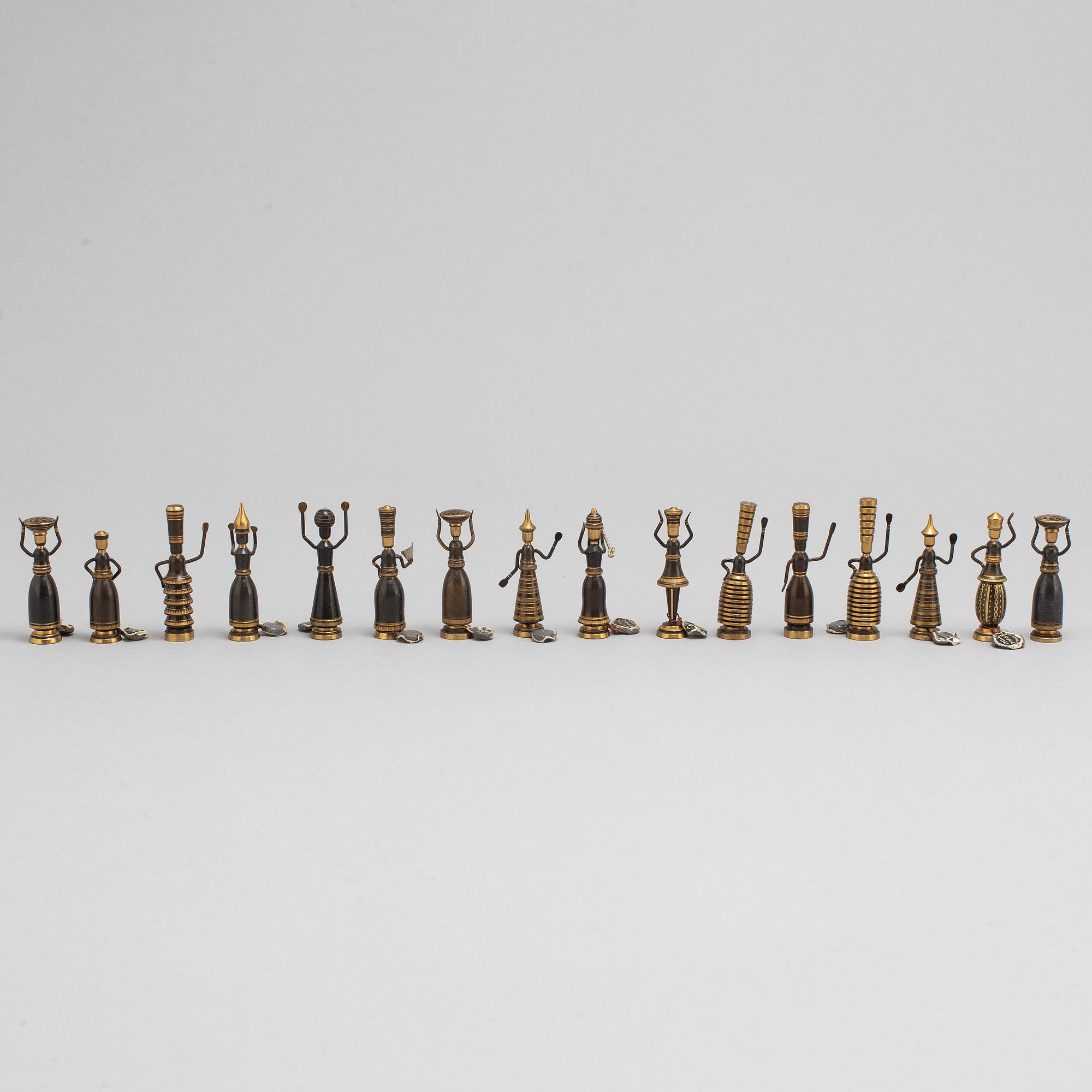 HANS TEPPICH, a set of 16 chess pieces/ biblical miniatures, Israel, 1950's-60's.