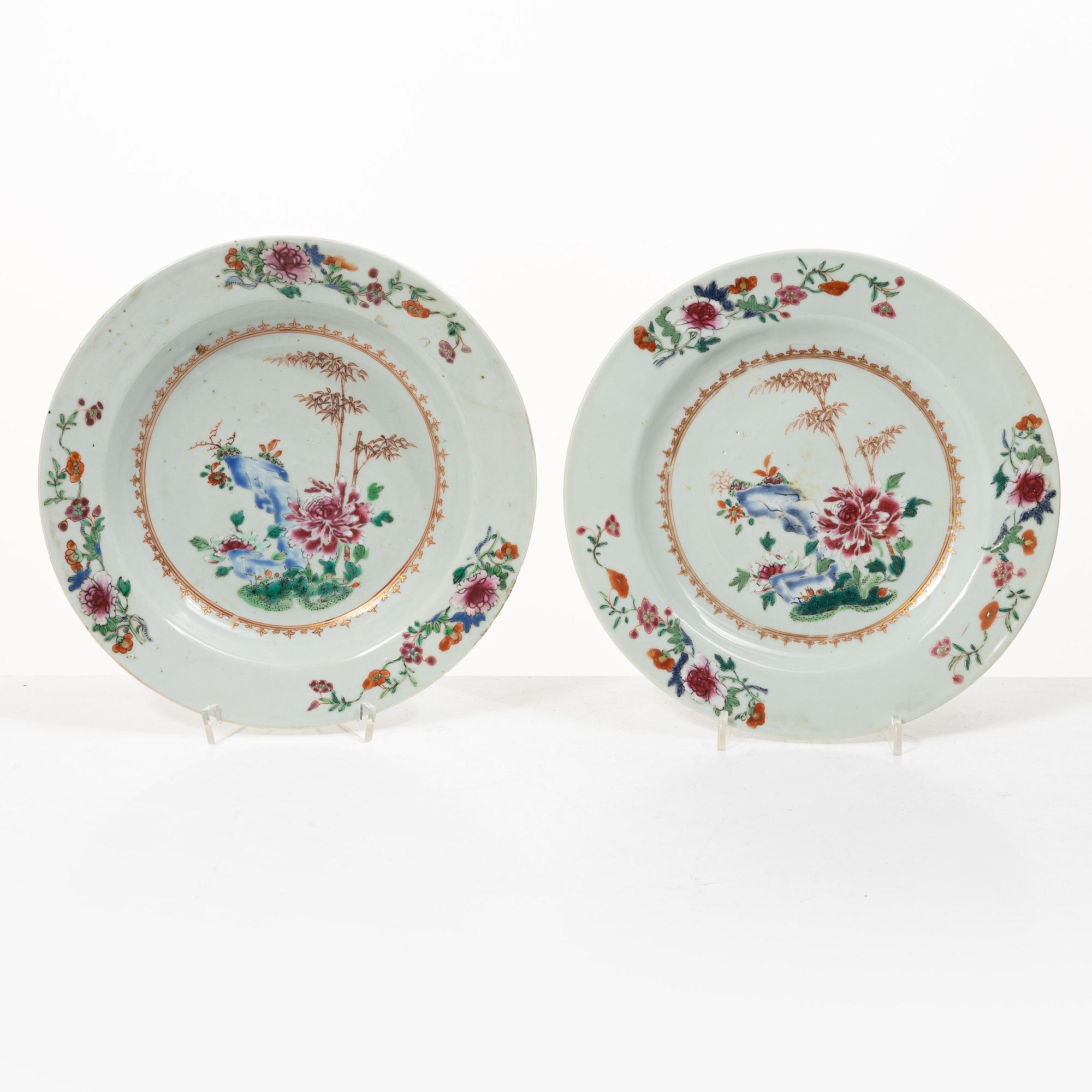 Twelve Famille Rose export porcelain plates, China, yongzheng (1722-35) & Qianlong (1736-95).