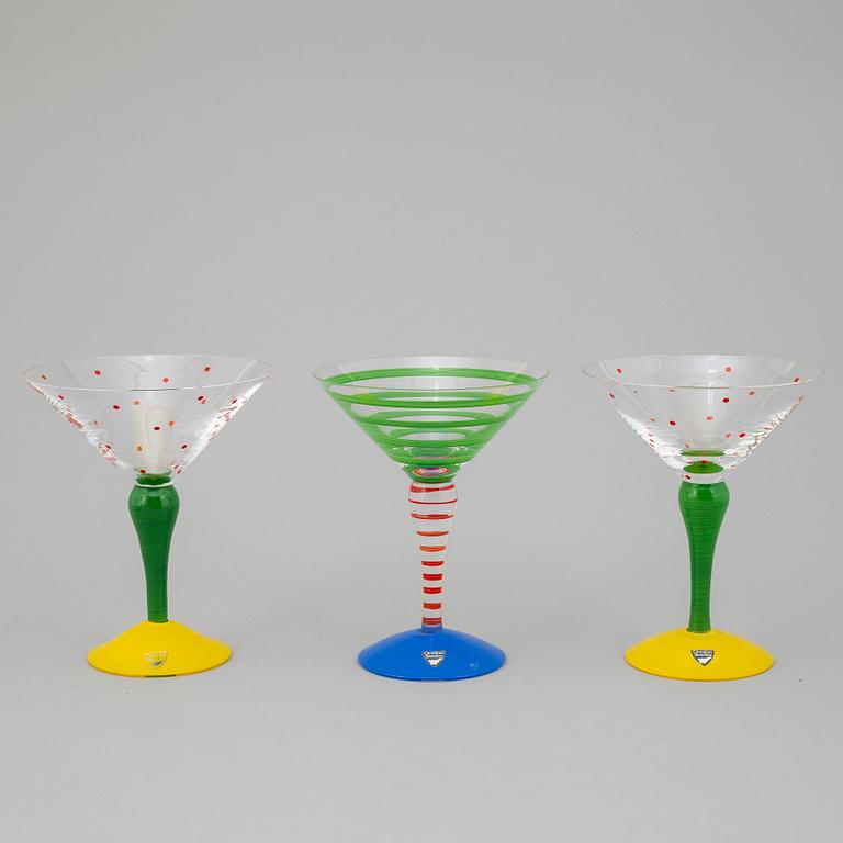 ANNE NILSSON, martiniglas, 6 stycken, "Clown", Orrefors, signerade, 1990-tal.