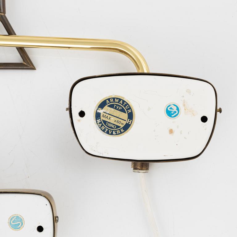 A pair of wall lamps, Armaturhantverk, Tibro, Sweden, second half of the 20th century.
