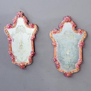 A pair of mid 20th century mirrors  from Murano, Venice Italy.