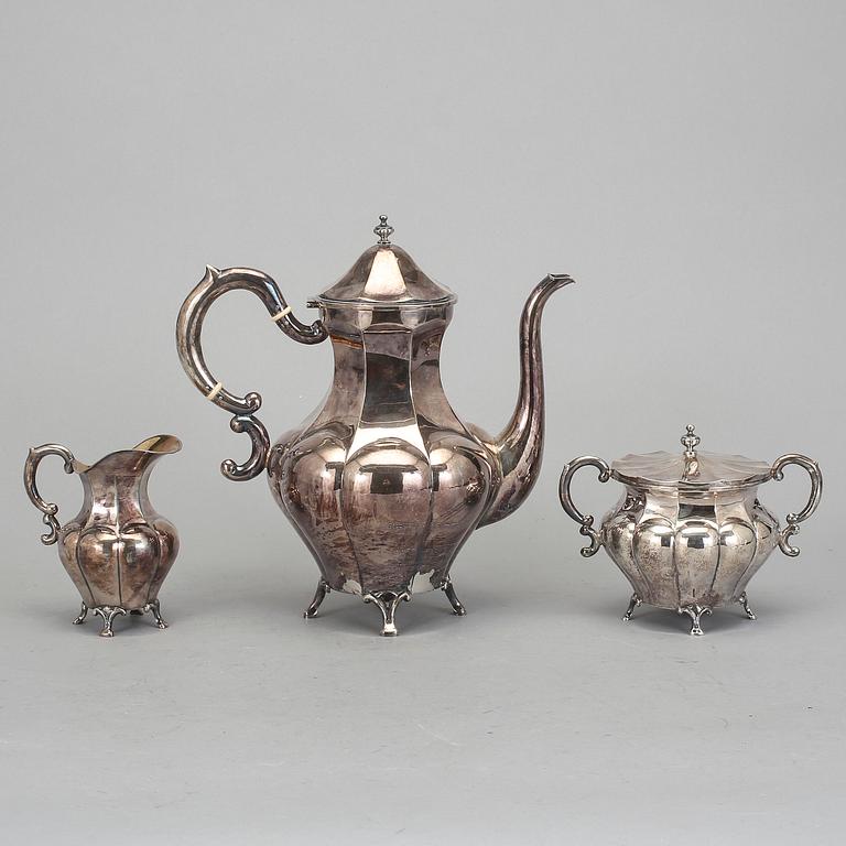 KAFFESERVIS, 3 delar, silver, Sixten Allvin &Co, Vetlanda, 1966. Vikt ca 1224g.