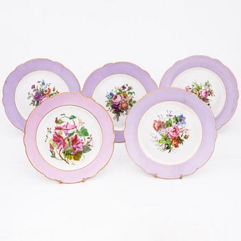 A set of five Russian porcelain plates by the Imperial Porcelain Factory, Saint Petersburg, period Alexander II.