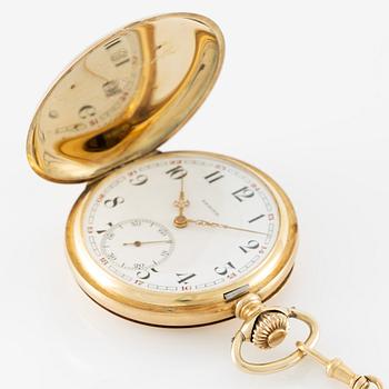 Zenith, pocket watch, 14K gold, hunter, with chain in 18K gold, 51.5 mm.