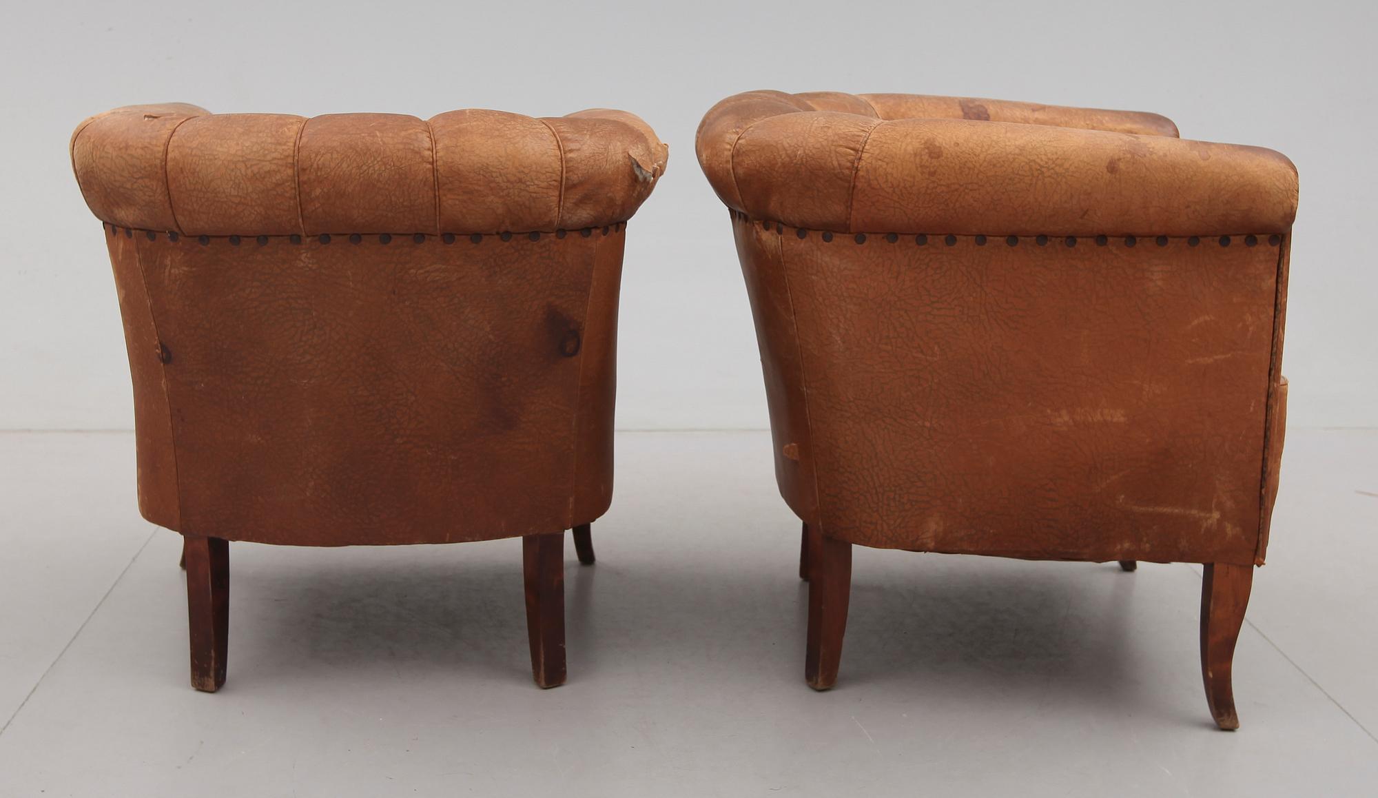 FÅTÖLJER, 1 par, klubbmodell,  tidigt 1900-tal.