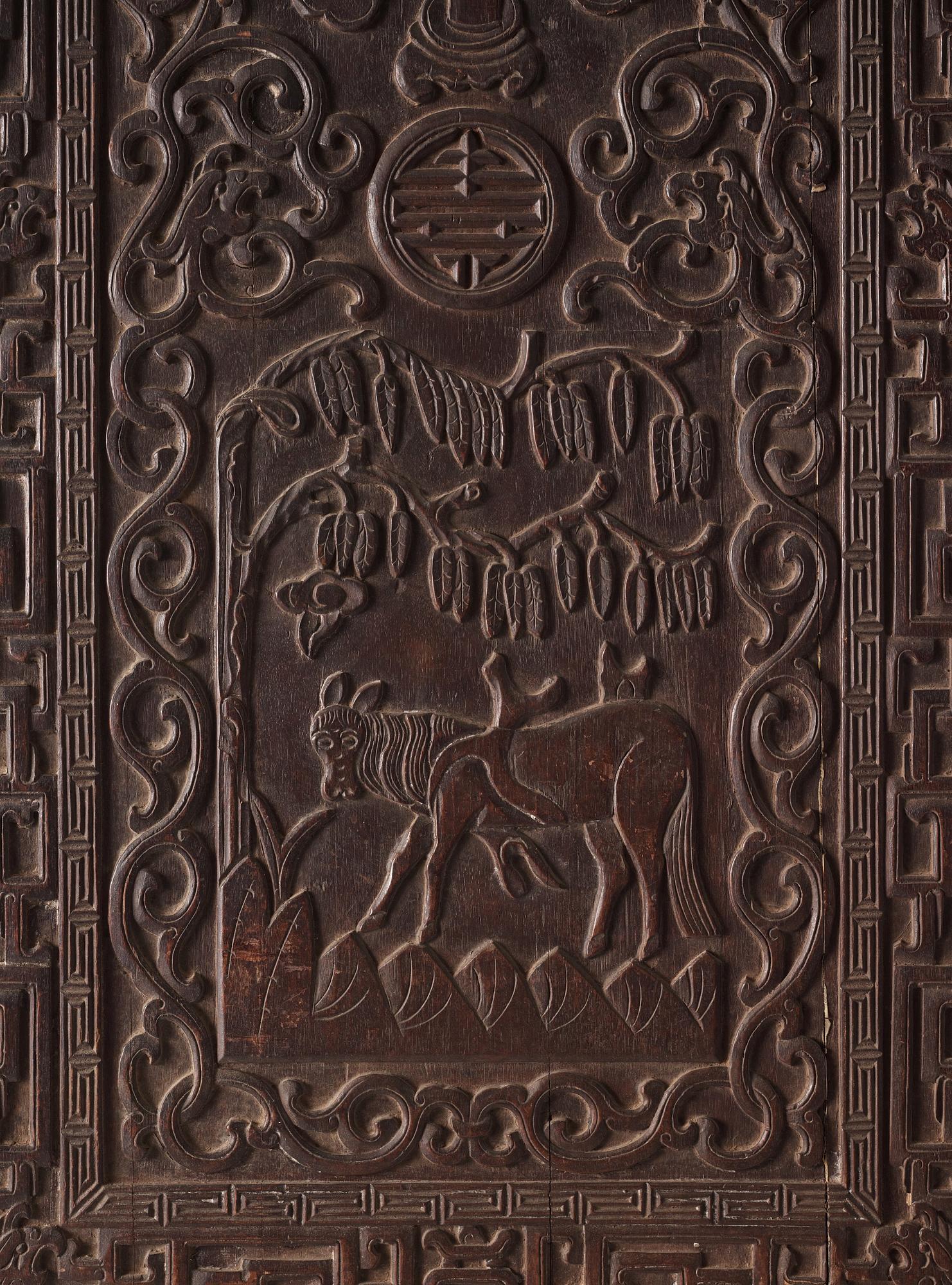 Paneler, tre stycken, hardwood, Qingdynastin.