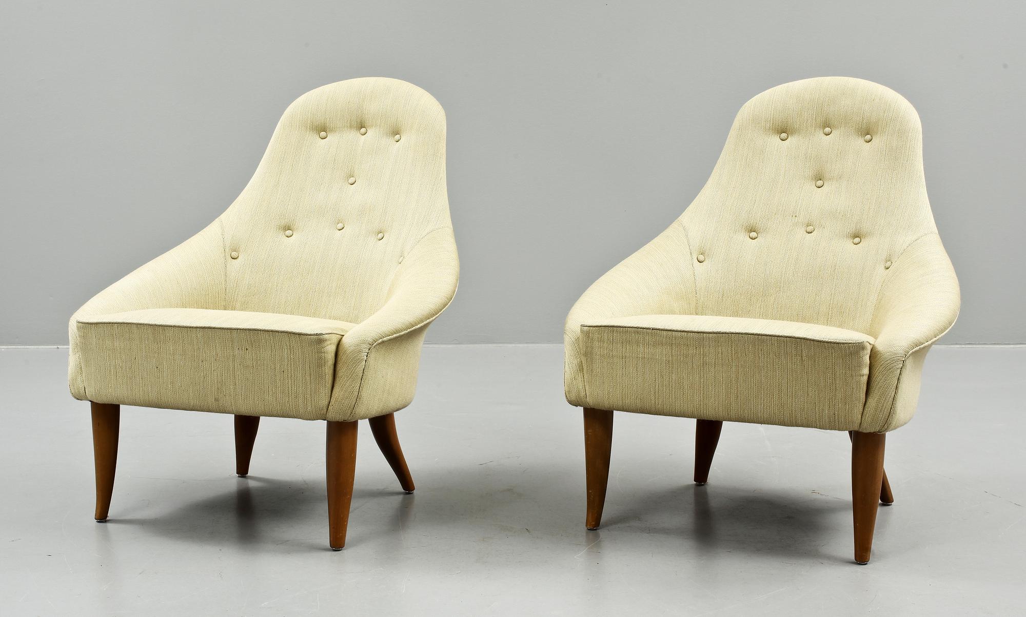 FÅTÖLJER, ett par, "Liten Eva", Kerstin Hörlin-Holmquist, Nordiska Kompaniets Verkstäder, Nyköping, 1950/60-tal.