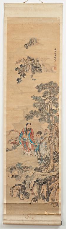 RULLMÅLNINGAR, tre stycken, tusch och färg på papper. Qingdynastin, 1800-tal.