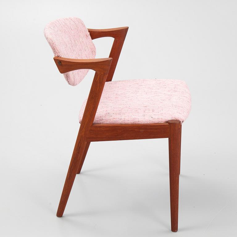 Kai Kristensen six chairs, model 42, Denmark, 1960's.