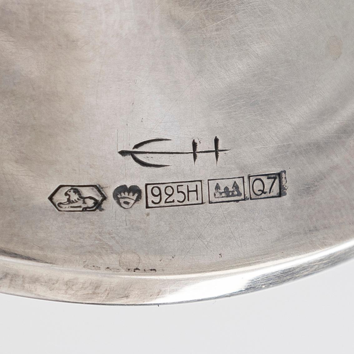 Eva Hidström, kynttilänjalkapari, sterlinghopea, emali, Kultakeskus, Hämeenlinna 1969.