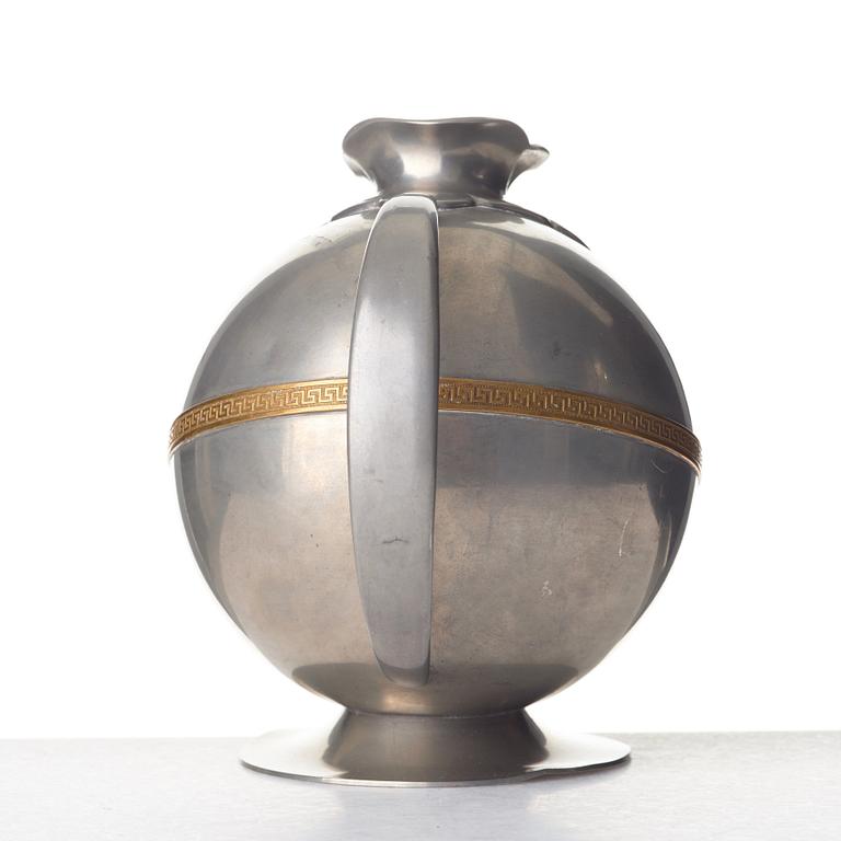 J.L. HULTMAN, a Swedish Grace pewter and brass decanter, Stockholm 1933.