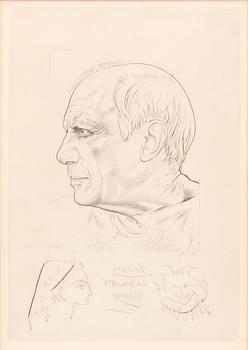 Pablo Picasso, "Portrait de Pablo Picasso et Remarque pour Témoignage" 1956.