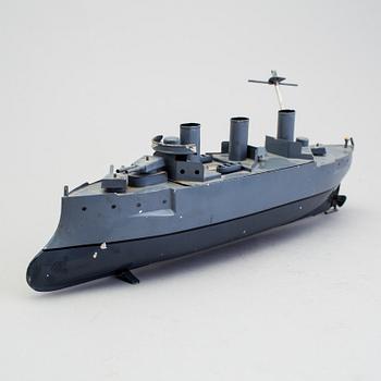 A tinplate gunboat by Gebrüder Bing, Germany, 1910s.