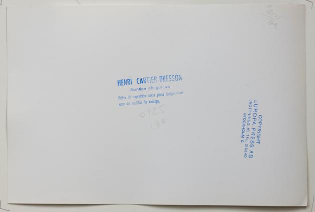 HENRI CARTIER-BRESSON, gelatin silver print stamped by the photographer and with Europapress AB copyright stamp verso.
