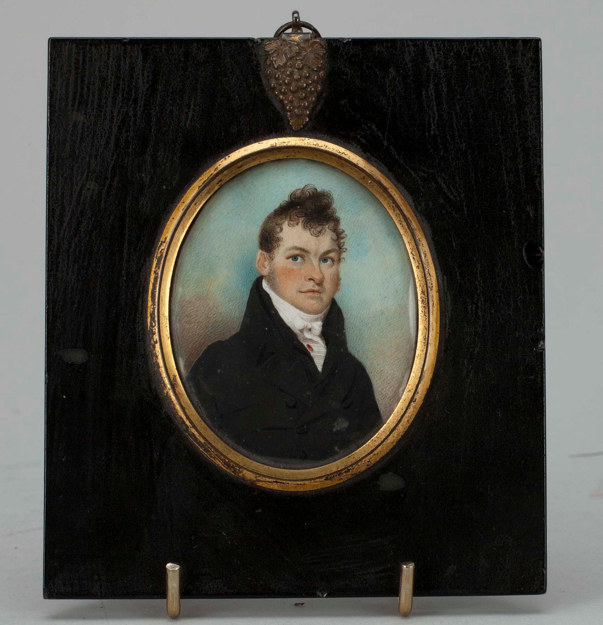 MINIATYRMÅLNING, gouache på ben, empire, 1800-talets början.