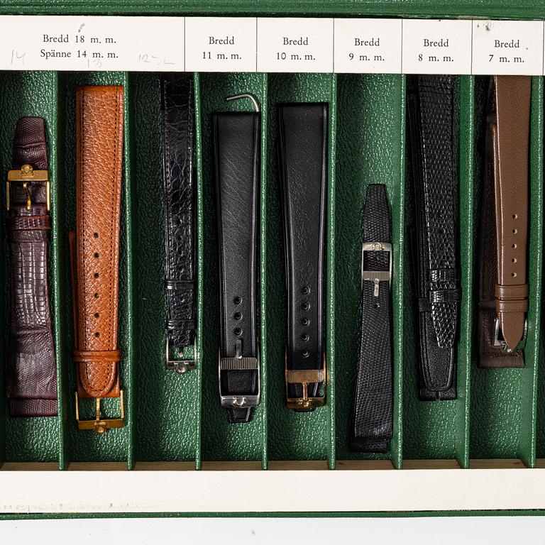 Lot of watch straps, metal links and an Omega watch box "No Reserve".