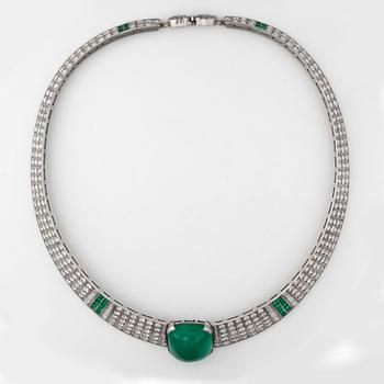 COLLIER med briljantslipade diamanter och smaragder. Hugo Strömdahl, Stockholm år 1934.