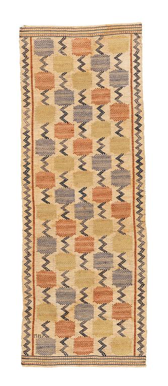 Märta Måås-Fjetterström, A textile, "Skaftblomman", flat weave, ca 131,5 x 47 cm, signed MMF.