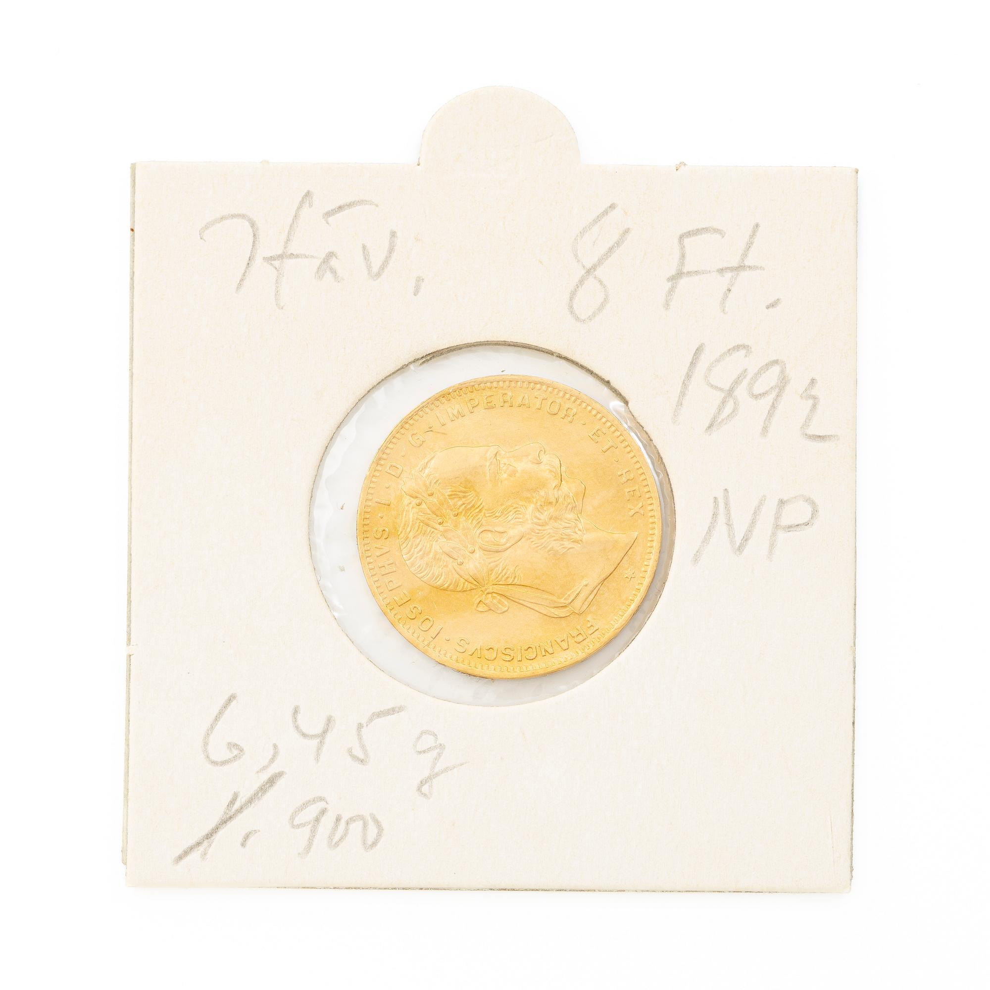 Guldmynt, Österrike, 8 Floriner 20 Franc, 1892.