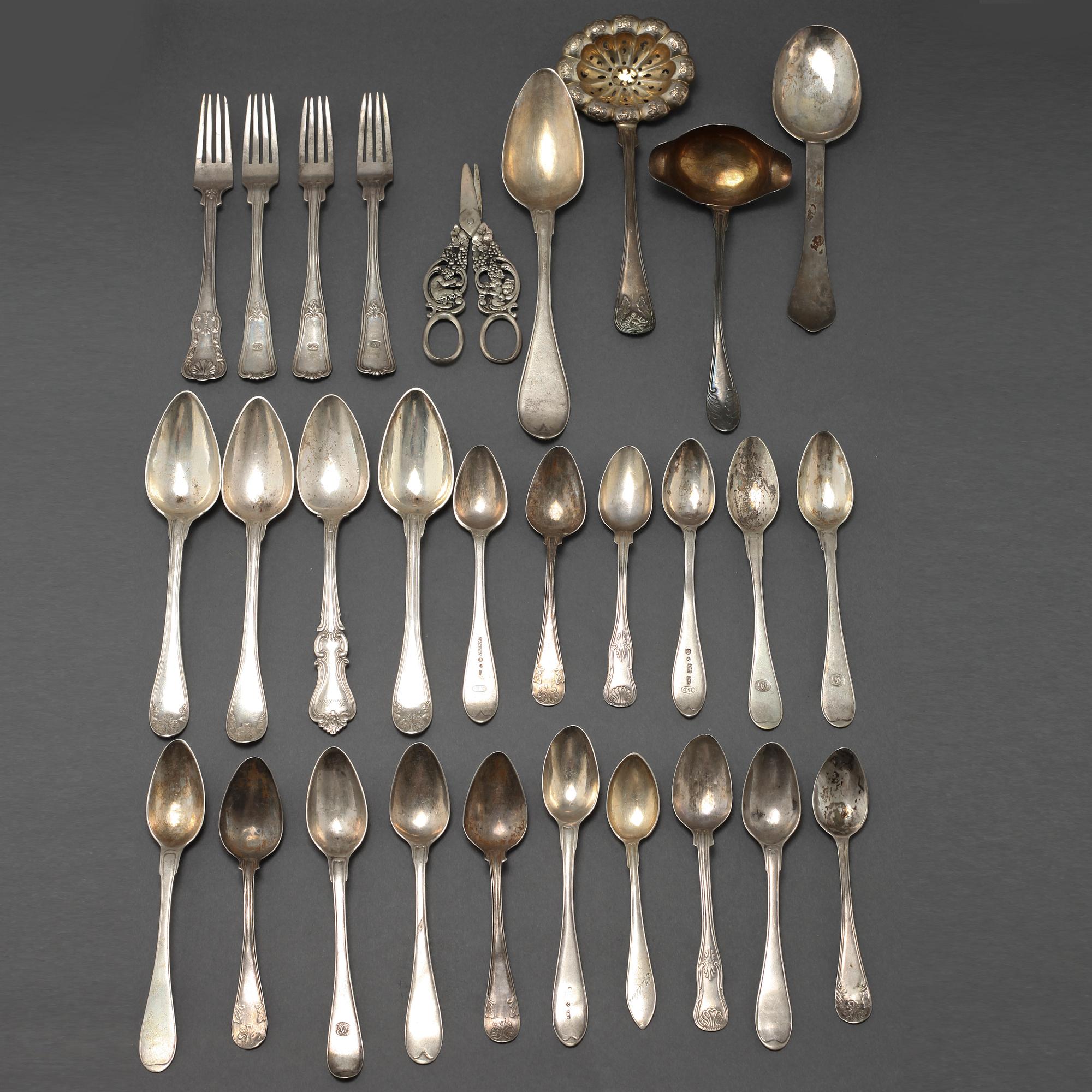 28 pcs of silverware, 19th century.