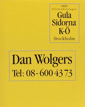 TELEFONKATALOG, omslagsdesign av Dan Wolgers, 1992.