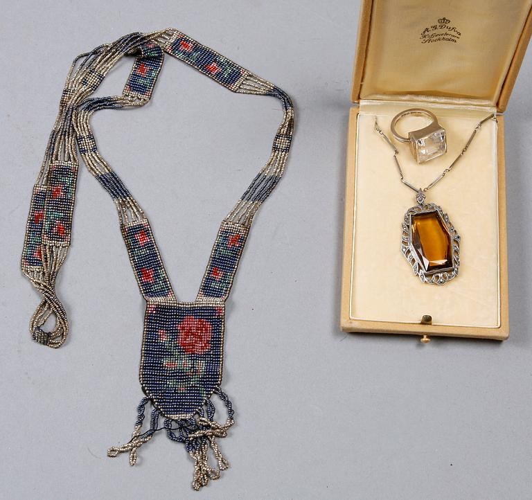 PARTI SMYCKEN, 3 delar, silver och glas, 1900-2000-tal.