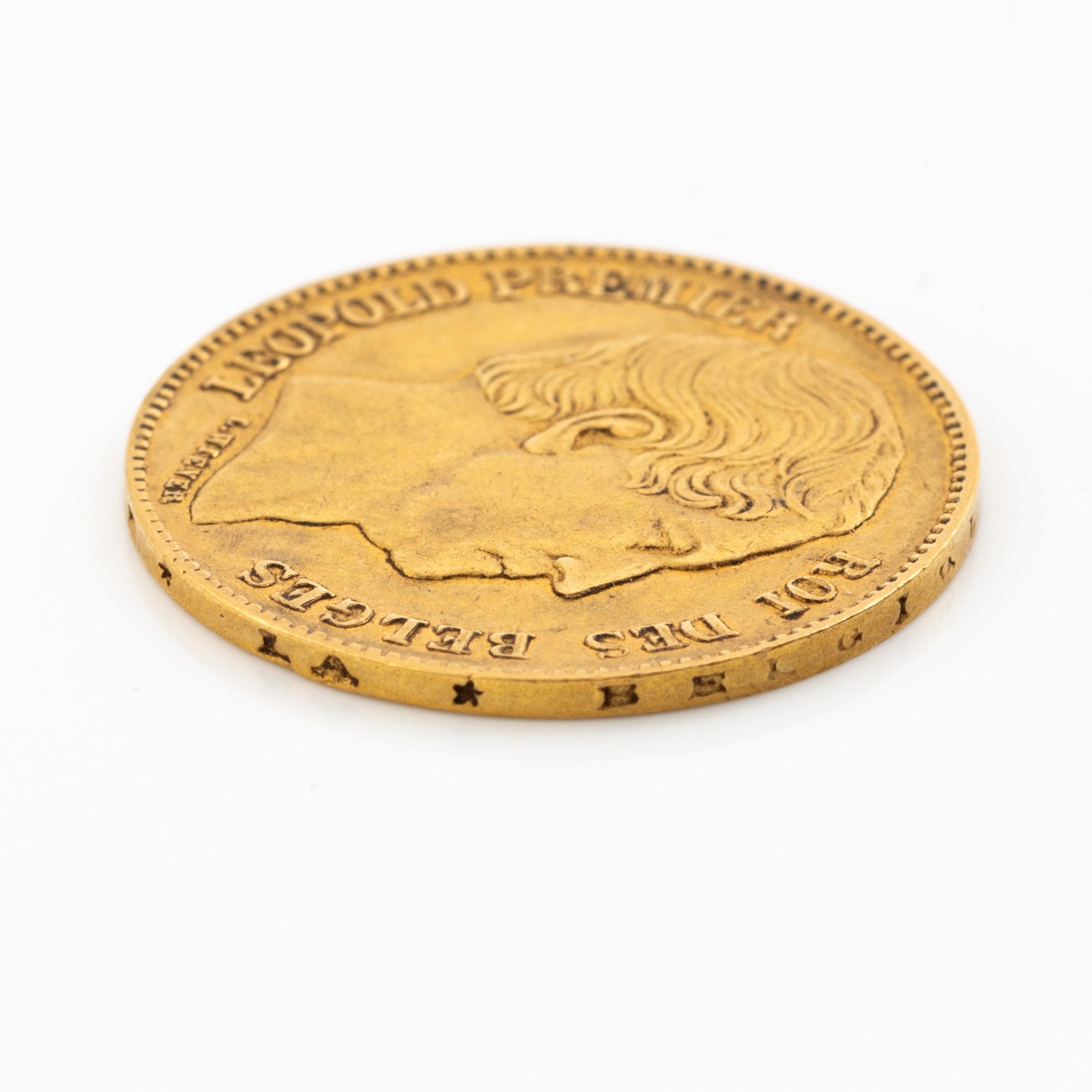 Gold coin Belgium, Leopold I, 20 Franc, 1865.