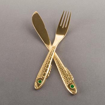 51 PIECES GUNNAR CYRÉN "NOBEL" CUTTLERY, gilt steel, by Yamazaki.