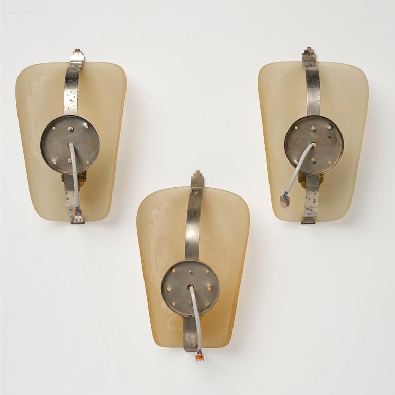 Fritz Kurz, wall sconces 3 pcs., model "KD996/1", Orrefors, 1950s.