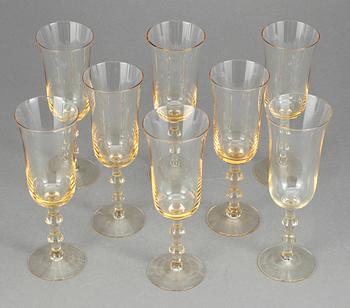 CHAMPAGNESTRUTAR, 8 st, "Salut", Simon Gate, Orrefors, 1900-talets andra hälft.