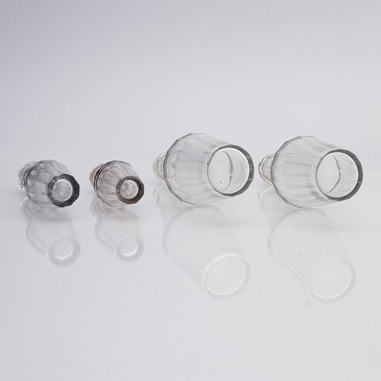 A Swedish 18/19th century silver and glass cruet-set, mark of Pehr Zethelius and Paul Wihlborg, Stockholm 1795 and 1814.
