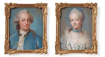 Gustaf Lundberg Attributed to, Portrait of a man and a lady, a pair.