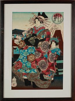 OKÄND KONSTNÄR, 3 st, kolorerade träsnitt, Japan, 1800-/1900-tal.