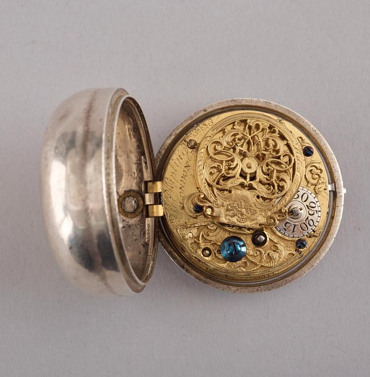 A silver pocket watch, Kipling, London 18th century.