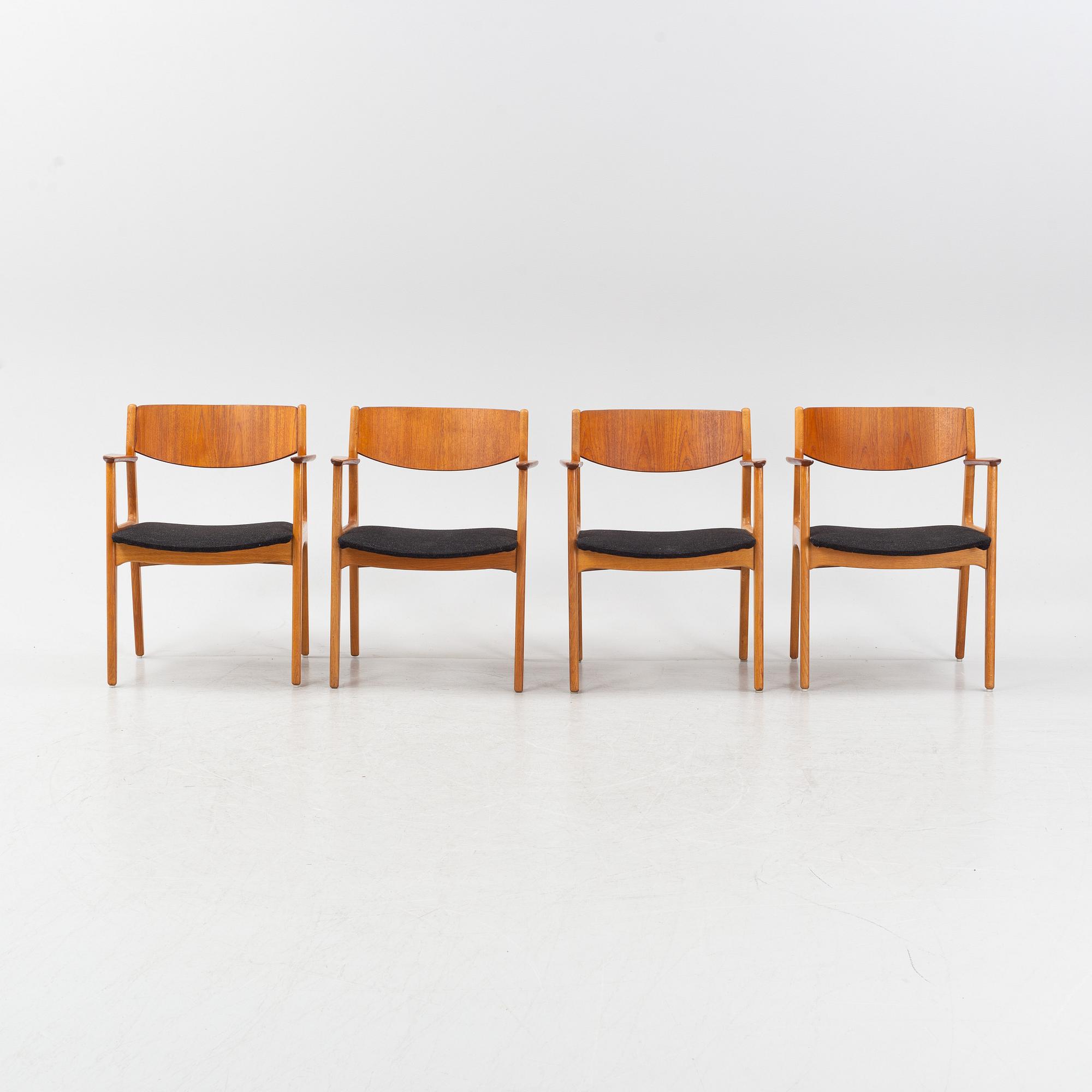 Henning Kjaernulf, four chairs, Vejle stole- og Mobelfabrik, Denmark, second half of the 20th century.