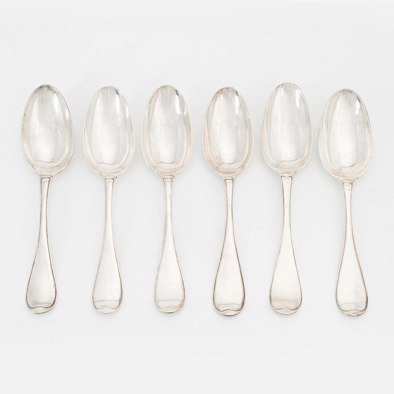 Skedar, 6 st, silver, Anders Brandt, Norrköping 1787 samt Petter Lund, Stockholm 1759.