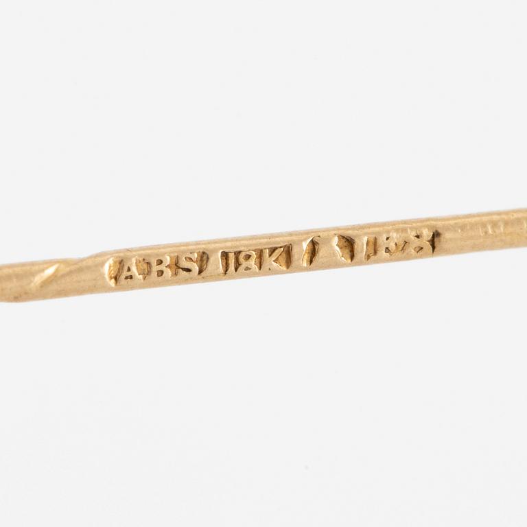 Tie pin, 18K gold with a half-pearl and rose-cut diamond.