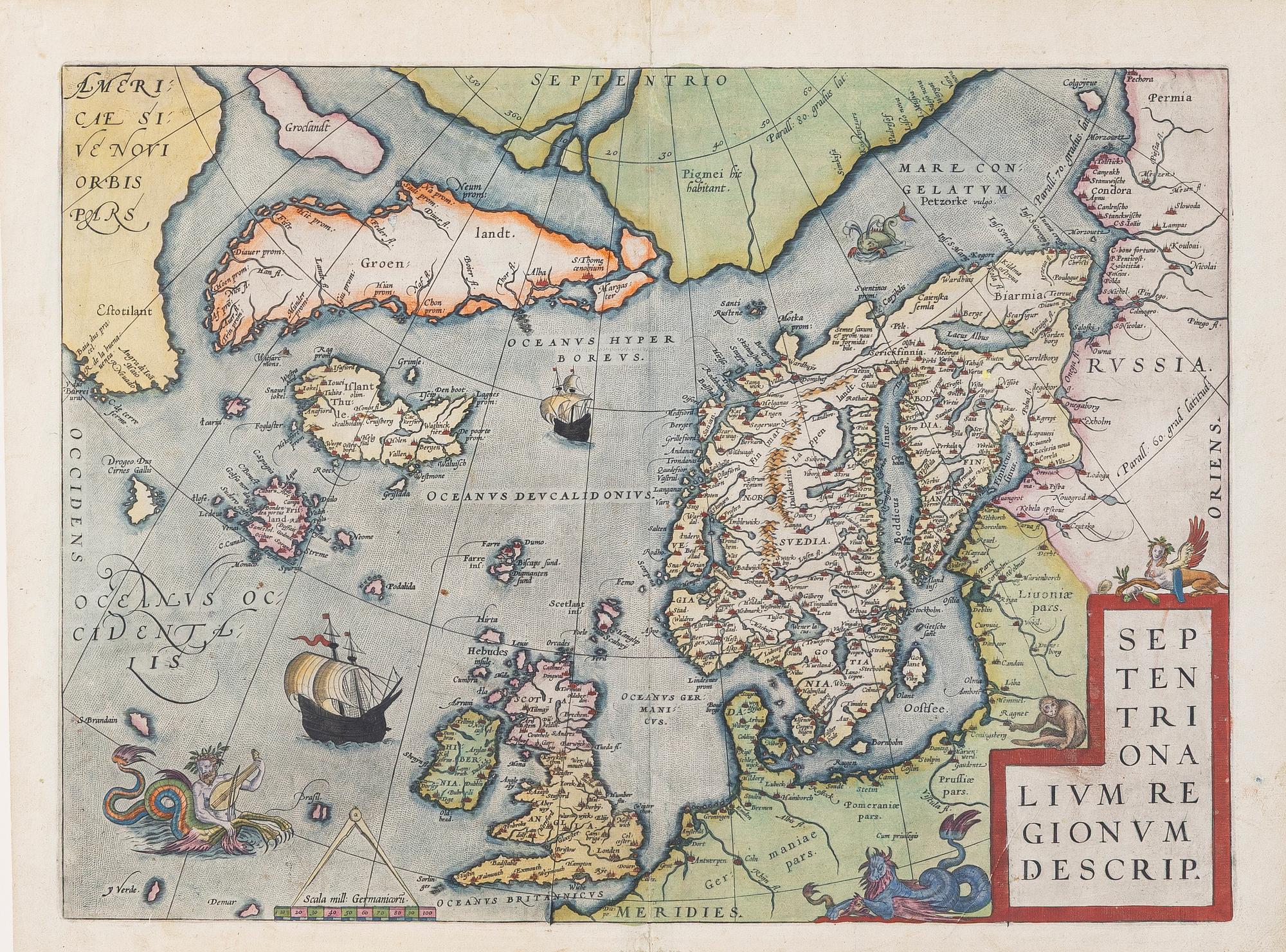 Abraham Ortelius, Map, hand-coloured copper engraving, Antwerp.